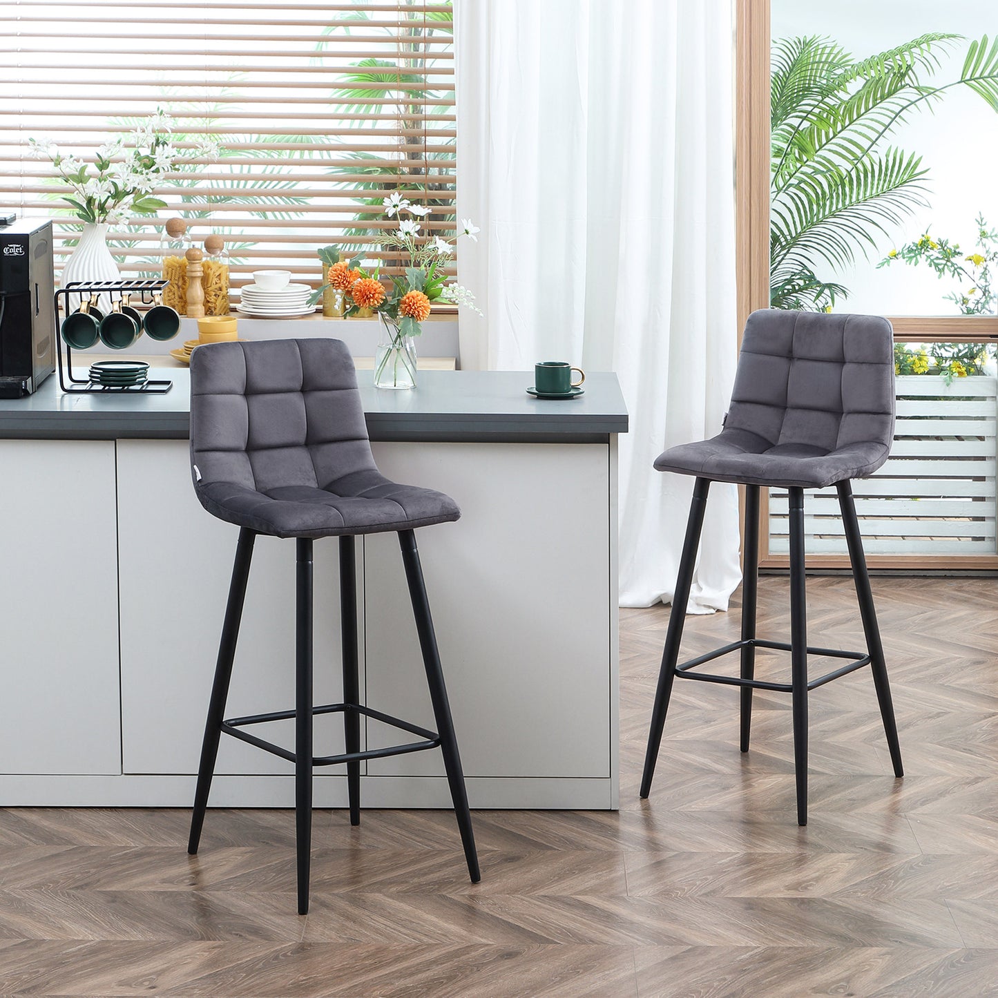 Barstoel – Barkruk – Barkrukken – Barstoel Set – Keukenkruk – Retro Design – Met Voetsteun – Afmetingen 42x47x105 cm – Grijs