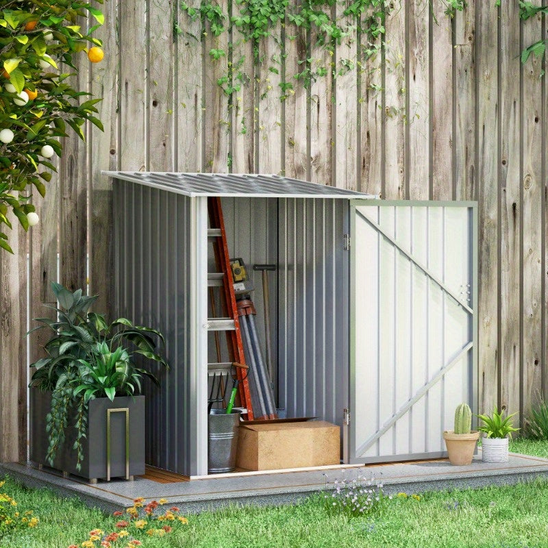 Outsunny 92x103x160cm Steel Storage Shed with Lockable Door & Schräge Roof, Weatherproof High Quality Metal Garden Cabinet, Compact Durable Outdoor Tool Organizer for Backyard, White, Outdoor Shed Storage, Pent Roof Design,