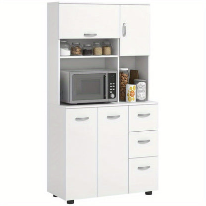 Kitchen cabinet, buffet, 3 drawers, 3 shelves, plenty of storage space, 89 x 39.5 x 168cm, white, Home Organization, Pantry Storage, Sleek Design, Contemporary Furniture, Sturdy Shelves, Solid Wood Furniture, Multifunctional