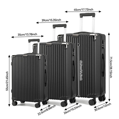 Kofferset – Reiskoffer – Trolley – Handbagage – Hardcase – ABS HardShell – TSA Cijferslot – 4 Wielen – Lichtgewicht – Zwart