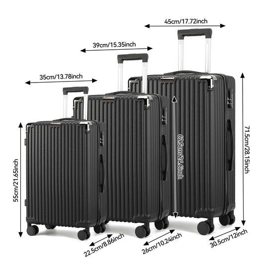 Kofferset – Reiskoffer – Trolley – Handbagage – Hardcase – ABS HardShell – TSA Cijferslot – 4 Wielen – Lichtgewicht – Zwart