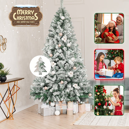 Kunstkerstboom – Kunstboom – Kerstboom Met Sneeuwvlokken – Nepspar – Flocked Kerstboom – 210 cm Hoog – Duurzaam PVC Met Inklapbare Metalen Stand