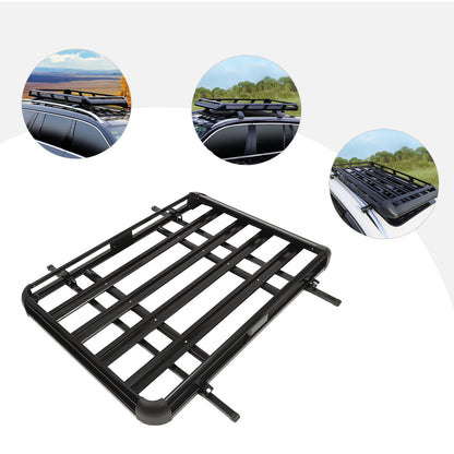 Dakkofferdrager – Dakdrager – Dakraildrager – Autodakdrager – Bagagedrager – Verstelbaar 100-135 cm – Maximaal 150 kg Draagvermogen – Aluminium, IJzer en Kunststof Zwart