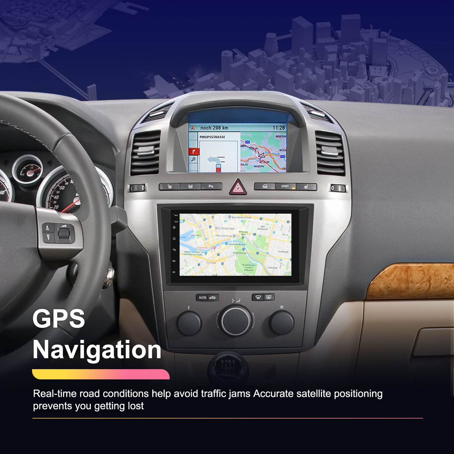 Android Autoradio – Multimedia Systeem – Touchscreen Navigatie – Bluetooth Audio – Draadloze CarPlay & Android Auto – 7 Inch Scherm – GPS Navigatie Met WiFi – Stuurwielbediening + Achteruitrijcamera & 2GB RAM 64GB ROM