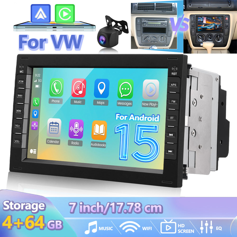 Multimediaspeler VW – Autoradio – Touchscreen Radio – Navigatiesysteem – Inbouw Radio – 7 Inch Scherm – Draadloze CarPlay & AHD Achteruitrijcamera