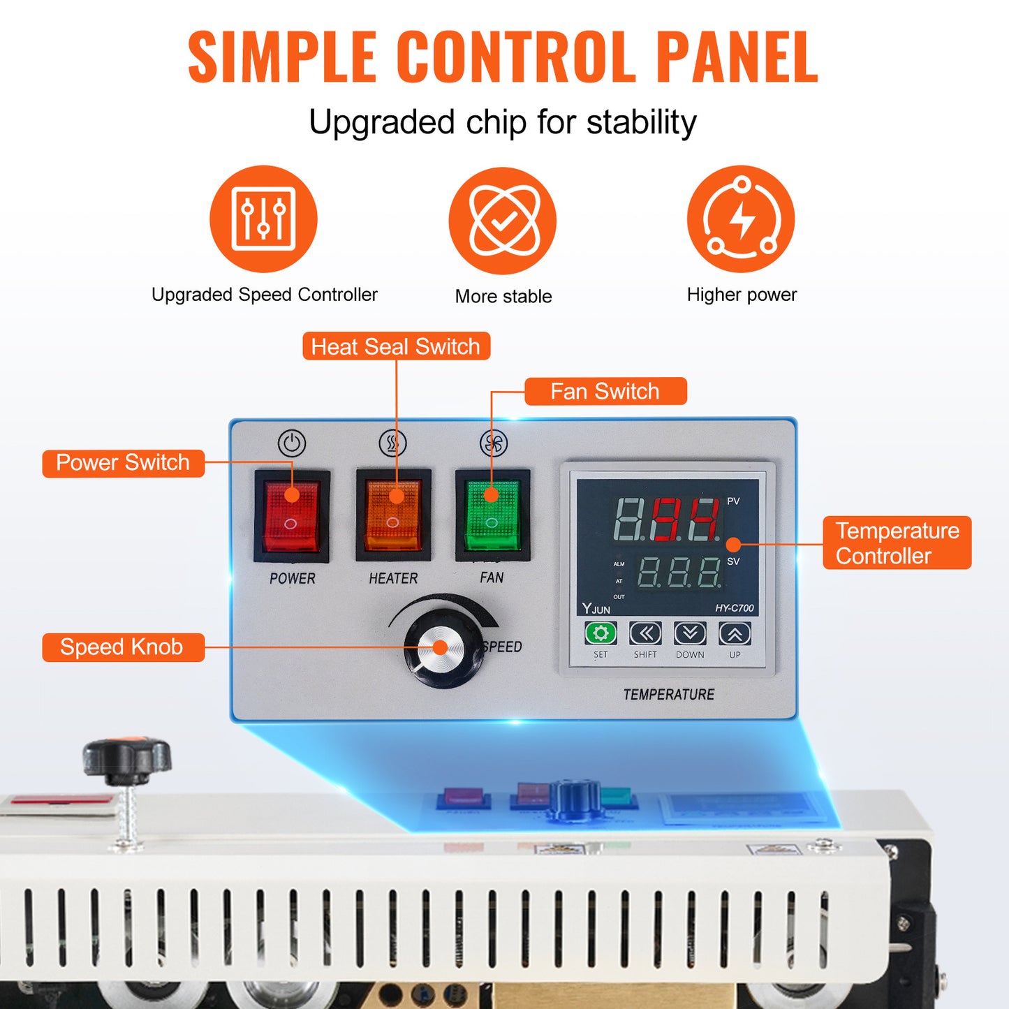 Bandsealer – Continue Sealmachine – Zaksealer – Doorlopende Sealapparaat – Automatische Sluitmachine – Koolstofstaal Behuizing – 600W Vermogen – Tel- en Printfunctie