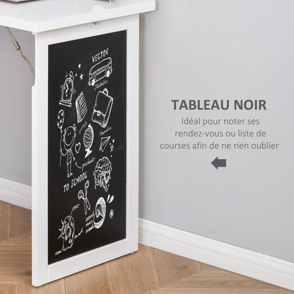 Klapbureau – Opklapbare Werktafel – Muurbureau – Schrijftafel – Opbergbureau – Wit – MDF Houtfineer – Ingebouwd Whiteboard & Boekenplank