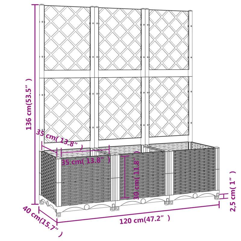 Trellis Plantenbak – Plantenpot – Patio Planter – Raised Garden Bed – Tuinbak – Extra Groot – Weerbestendig PP Materiaal – 120x40x136cm – Lattice Design