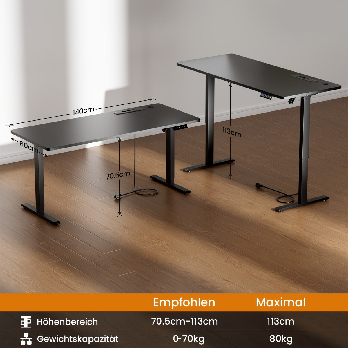 HLDIRECT Electric Desk With Adjustable Height, USB Charging Port, And Power Outlet, Adjustable Computer Desk With 3-function Memory