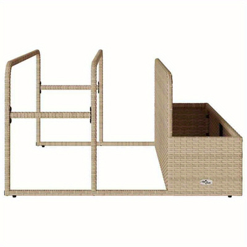Beige Poly Rattan Pool Storage Container, 110x100x57cm, Patio Organizer, Garden Container, Woven Texture, Stylish Container, Lightweight Storage, Durable Rattan, Decorative Organizer, Wicker Bin, Pool Owners, Patio Lovers, Bo