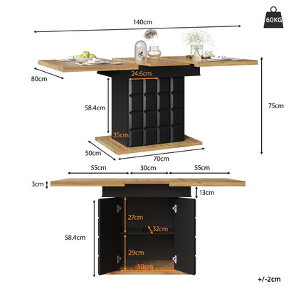 Uitklaptafel – Klaptafel – Vouwtafel – Uitschuiftafel – Eettafel – Uitschuifbaar 110-140 CM – Opbergruimte Onderblad – Houtlook Design