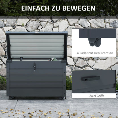 Opbergbox Buiten – Tuinkussenbox – Tuinkist – Tuinopberger – Tuinkistje – Met Handvatten en Wielen – 295 Liter Capaciteit – Gegalvaniseerd Metaal