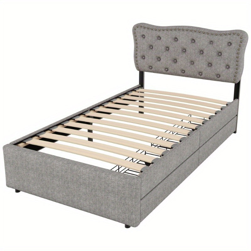 Bedframe – Bed – Eenpersoonsbed – Slaapbank – Bedbank – Moderne Stoffering – 90x200 cm – Met Opbergladen