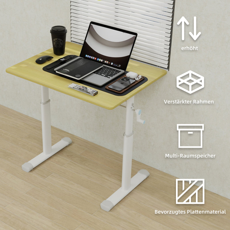 Verstelbaar Bureau – Zit- Sta Bureau – Werkplek Tafel – Studie Bureau – Compact Bureau – Handmatig Verstelbaar – Houten Blad 60x80 cm