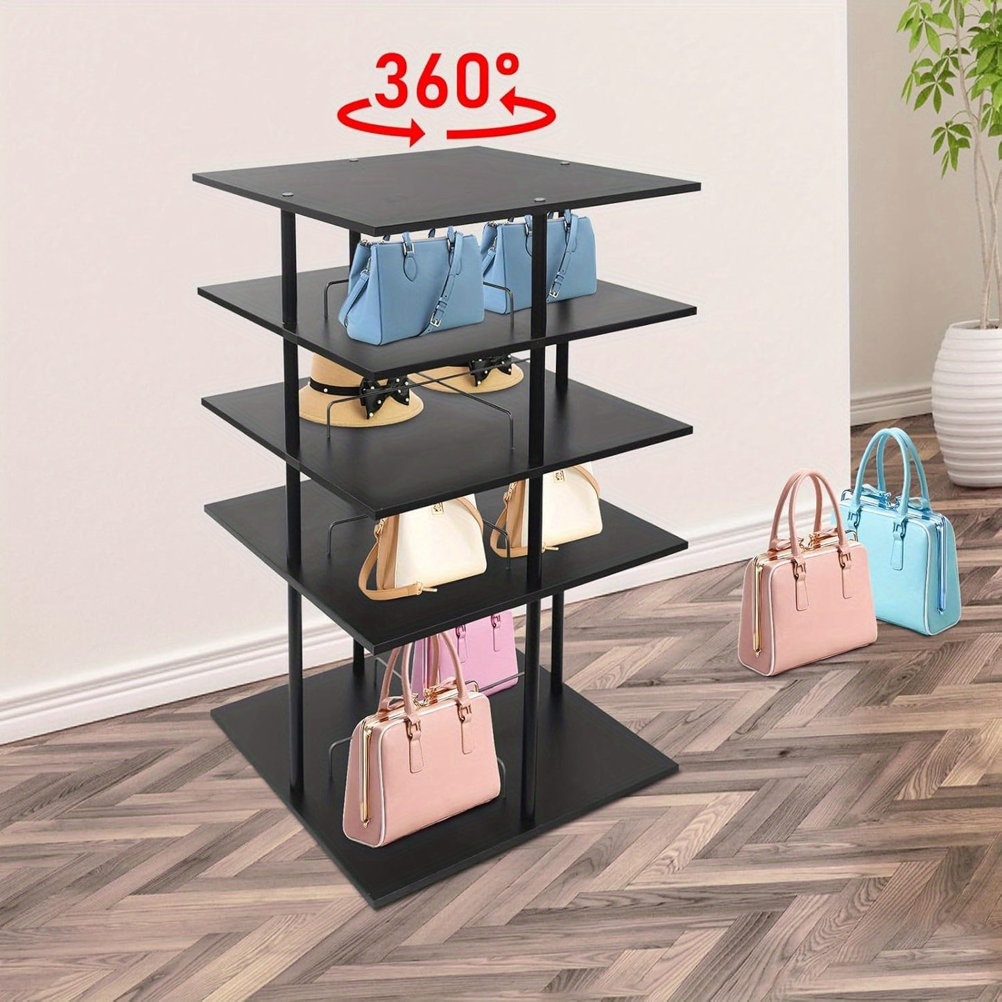 Draaibaar Schoenenrek – Schoenenkast Toren – Schoenendisplay – Schoenopberger – Schoenenrek 4-Lagen – 360° Draaibaar Design – Stevig Metaal Zwart