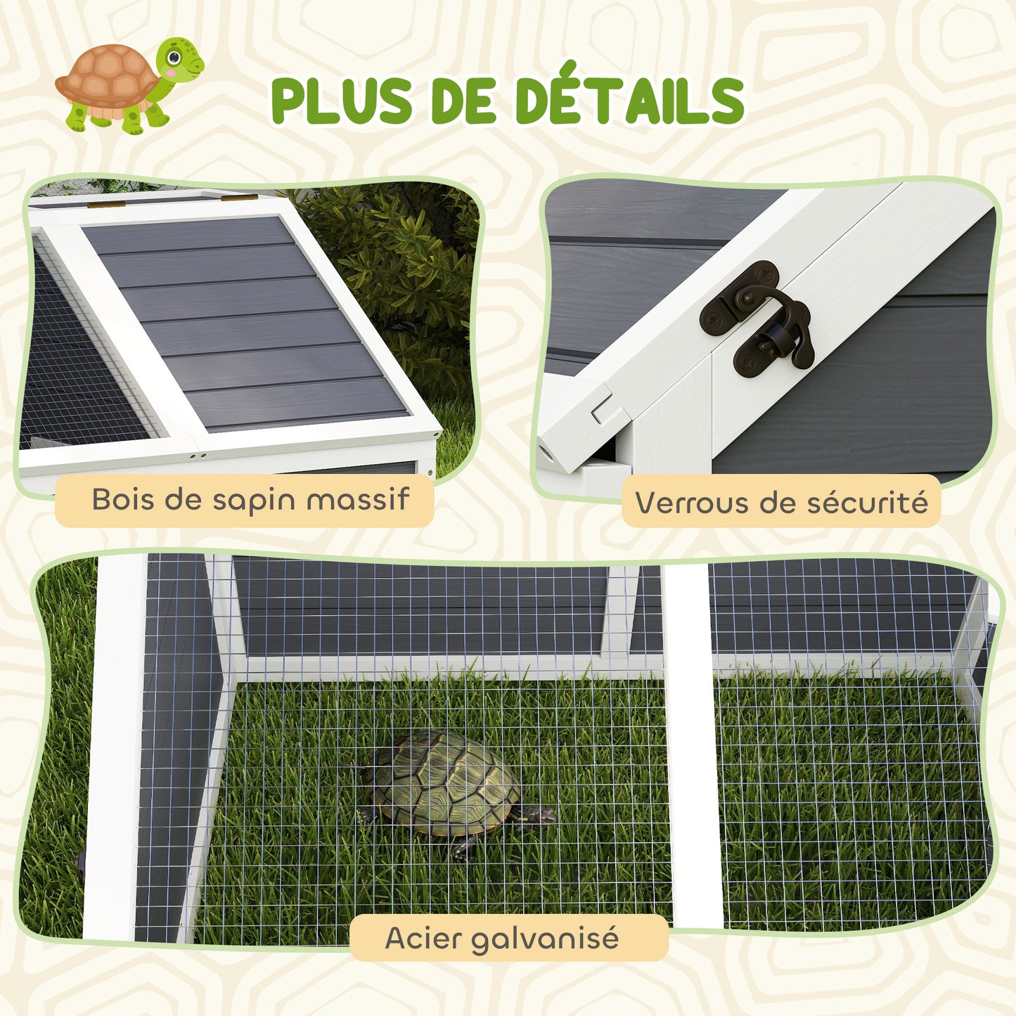 Buitenverblijf Schildpadden – Ren Schildpad – Houten Buitenren – Dierverblijf Konijnen – Buitenhok Kleine Dieren – Zonder Bodem – Scharnierend Deksel – Stevige Verankering – Lichtgrijs