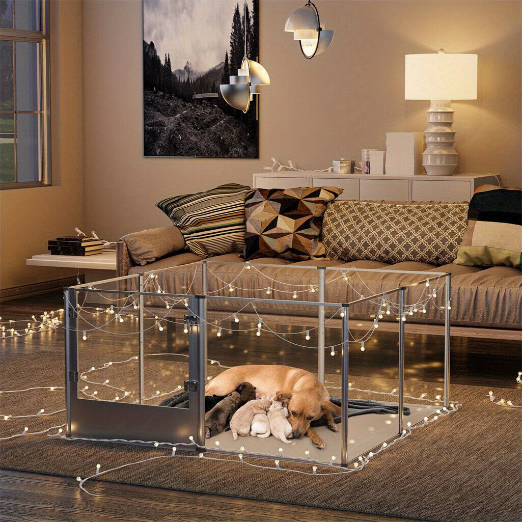 Acrylic Hondenren – Dierenren – Puppyren – Binnenren – Kattenren – Transparant Speelren 120x120x61cm – Waterdichte Onderlegger – Veilige Lock Deur