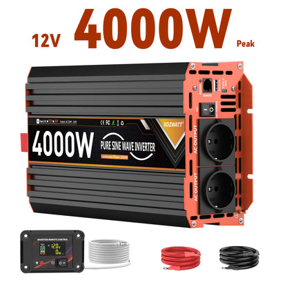 Omvormer Auto – Spanningsomvormer – Stroomomzetter – Inverter 12V 4000W – Pure Sinusgolf – LCD Display & Afstandsbediening