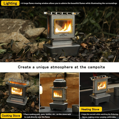 Houtkachel – Campingkachel – Outdoor Stove – Kooktoestel – Verwarmer – Roestvrijstaal – Glazen Kijkvenster – Compact & Draagbaar – Instelbare Vlamregeling