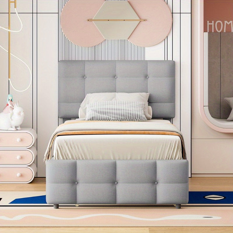 Verstelbaar Bed – Bedframe – Logeerbed – Eenpersoonsbed – Slaapbed – 90 x 200 cm – Huidvriendelijke Linnen Hoes – Laag Profiel Design