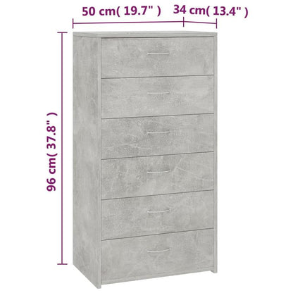 Ladekast – Opbergkast – Dressoir – Kommode – Ladenkast – 6 Lades – Vergrendelbaar – Betongrijs – Houtcomposiet – Ruime Opbergruimte – Vloermontage – Modern Design