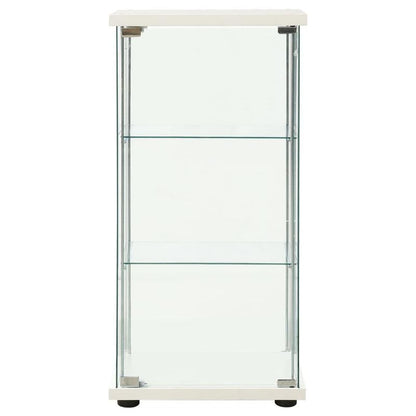 Vitrinekast – Showcasekast – Opbergkast – Displaykast – Kastje – Wit – 4 Legplanken – Shutterdeuren – Compact <68,5 cm – Houtvezelplaat & Hardhout