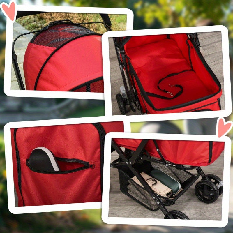 Dierenwagen – Huisdierwagen – Hondenbuggy – Kattenwagen – Dierenbuggy – Stevig IJzeren Frame – All-Terrain Wielen – Lichtgewicht Inklapbaar – Veiligheidsriem – 76x52x95cm
