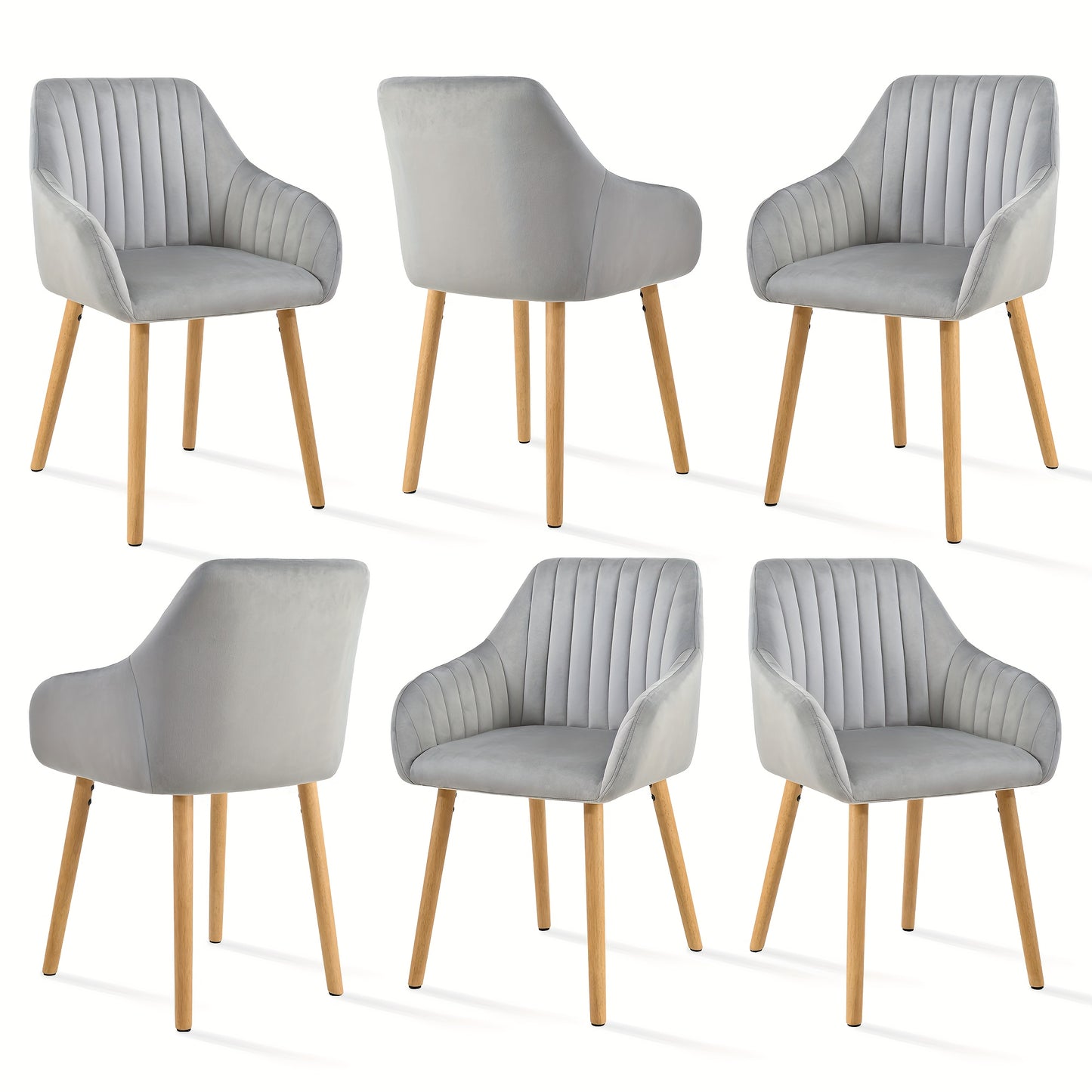 Set van 2/4/6 Minimalistische Eetkamerstoelen – Comfortabele Stoelen met Rugleuning, Armleuningen en Houten Poten – Grijs, Voor Eetkamer en Hal