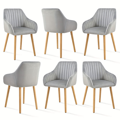 Set van 2/4/6 Minimalistische Eetkamerstoelen – Comfortabele Stoelen met Rugleuning, Armleuningen en Houten Poten – Grijs, Voor Eetkamer en Hal