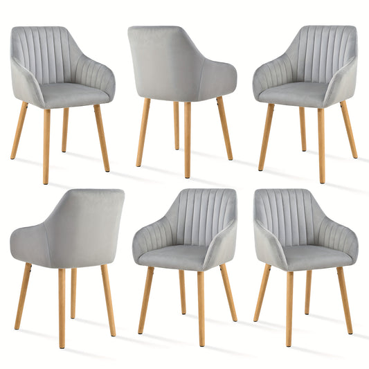 Set van 2/4/6 Minimalistische Eetkamerstoelen – Comfortabele Stoelen met Rugleuning, Armleuningen en Houten Poten – Grijs, Voor Eetkamer en Hal