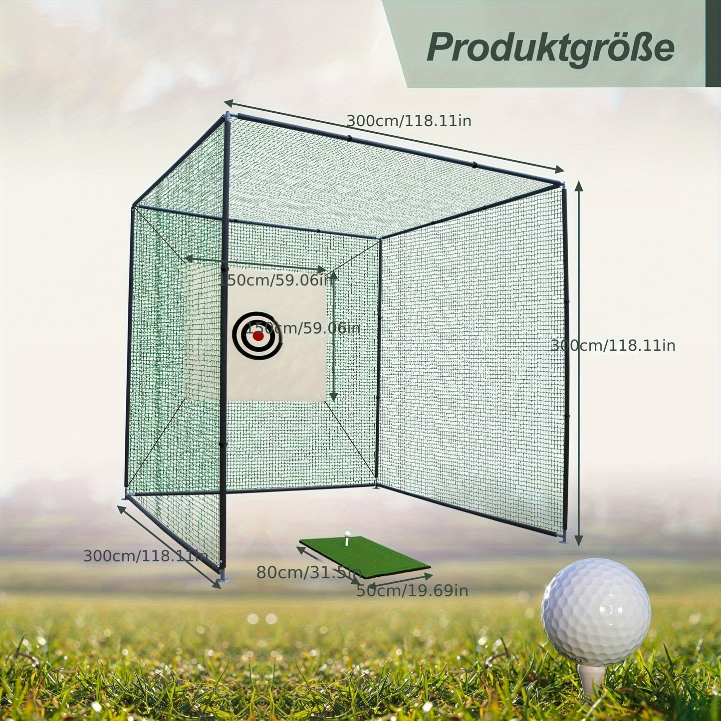 Golf oefenkooi – golf net – slagkooi – oefenkooi – trainingsnet – 3x3x3 meter – stevig stalen frame – scheurvast knotloos net