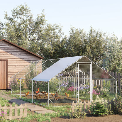 Kippenren – Kippenhok – Hennenren – Pluimveerennetje – Buitenren – Gegalvaniseerd Stalen Frame – Overdekt en Veilig – 3 x 6 x 2 Meter – Grijs