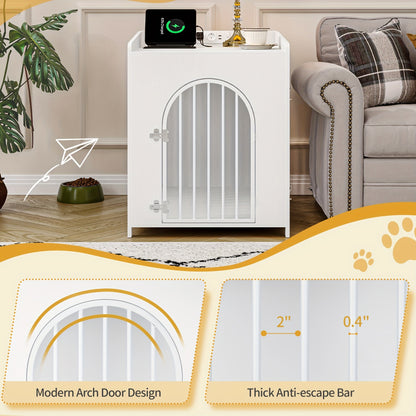 Dog Cage Furniture, 90cm Dog Crate with USB Port And Power Socket, 2 Doors, Modern Indoor Dogs Cage for Small And Medium Dogs, End Side Table, Indoor Kennel, 63 X 90 X 79cm, White