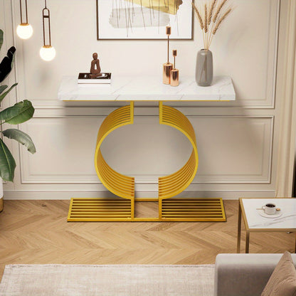 Entreetafel – Sidetable – Bijzettafel – Koffietafel – Speeltafel – Wit MDF – Gouden Onderstel – Compact Formaat 100x35x80 cm – Multifunctioneel Plaatsbaar