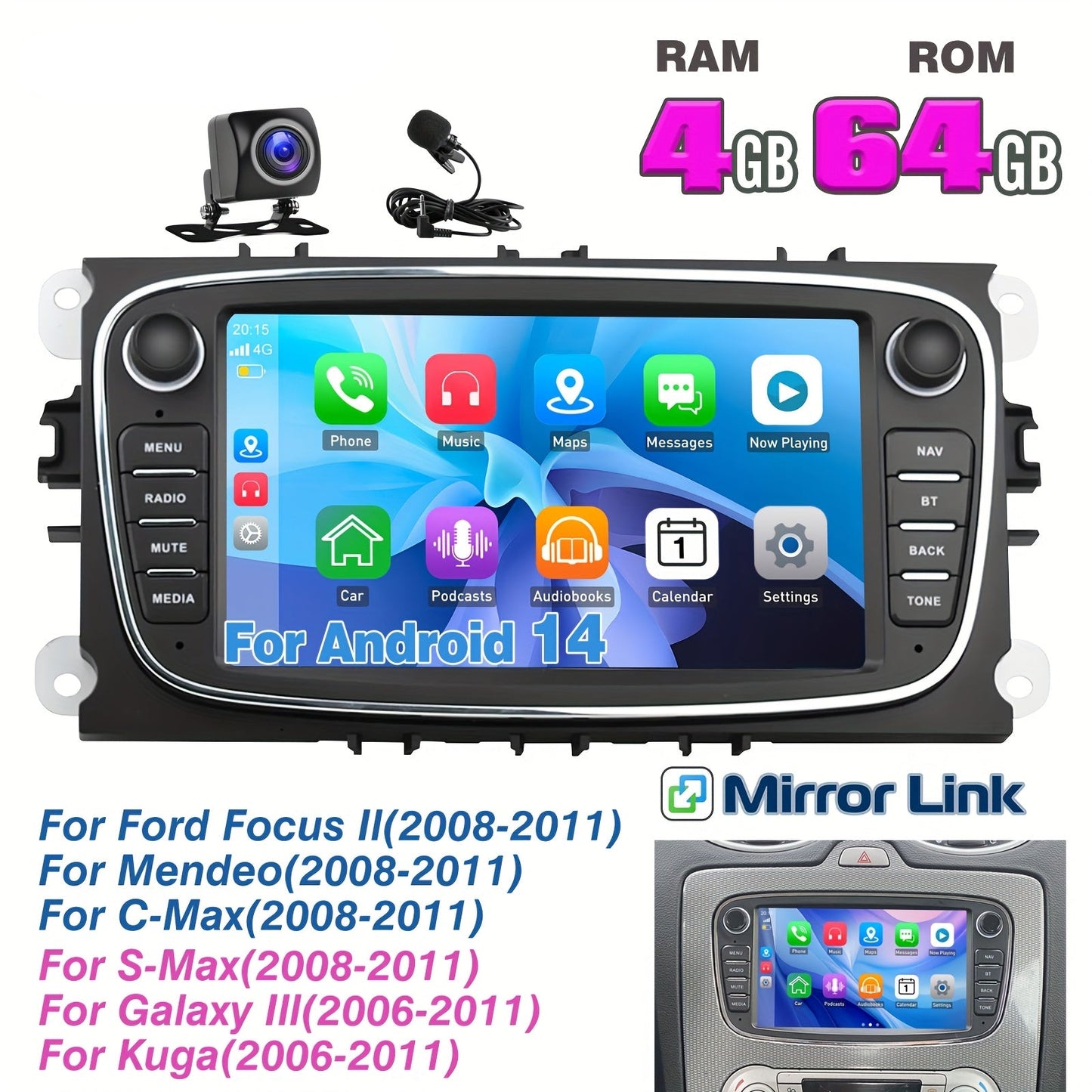 Autoradio – Multimediasysteem – Car Stereo – Inbouwradio – Android Auto – 7 Inch Touchscreen – Android 14 Systeem – GPS Navigatie – Achteruitrijcamera – 4+64GB – WiFi – FM RDS