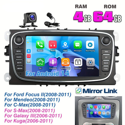 Autoradio – Multimediasysteem – Car Stereo – Inbouwradio – Android Auto – 7 Inch Touchscreen – Android 14 Systeem – GPS Navigatie – Achteruitrijcamera – 4+64GB – WiFi – FM RDS