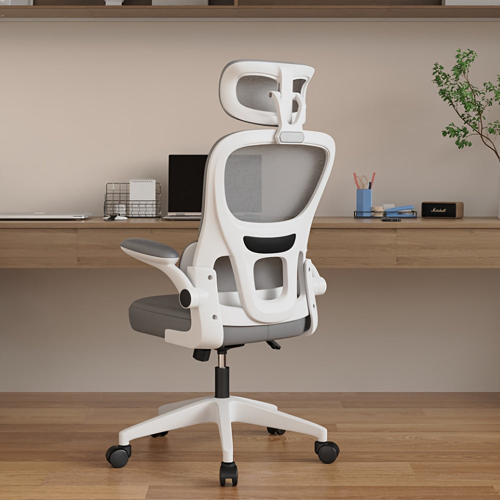 Ergonomische Bureaustoel – Bureaustoel Met Hoofdsteun – Werkstoel – Kantoorstoel – Stoel Voor Bureau – Ademend Mesh – Verstelbare Zithoogte & 360° Draaibaar – Grijs/Wit – Stevig Frame & Comfortabele Sponszitting