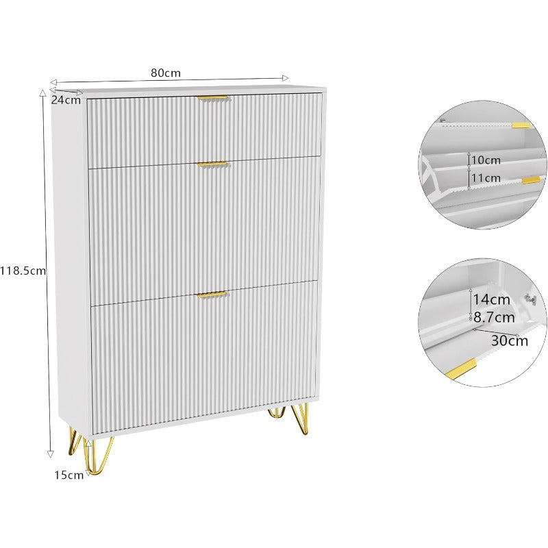 Schoenenkast – Schoenenrek – Schoenendressoir – Schoenopberger – Halmeubel – Wit – 3 Verdiepingen Met Inklapbare Lades – Compact 80 x 24 x 118,5 cm