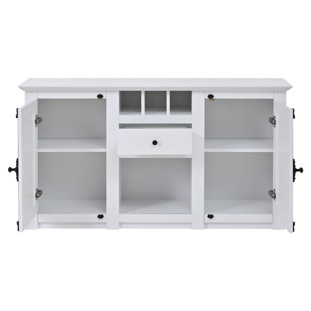 Modern-Style Sideboard with Two Doors and One Drawer | 130cm Wide, Three Wine Racks, Semi-Open Storage, White, Metal, Suitable for Hallways, Living Rooms, and Offices