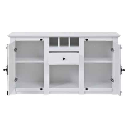 Modern-Style Sideboard with Two Doors and One Drawer | 130cm Wide, Three Wine Racks, Semi-Open Storage, White, Metal, Suitable for Hallways, Living Rooms, and Offices