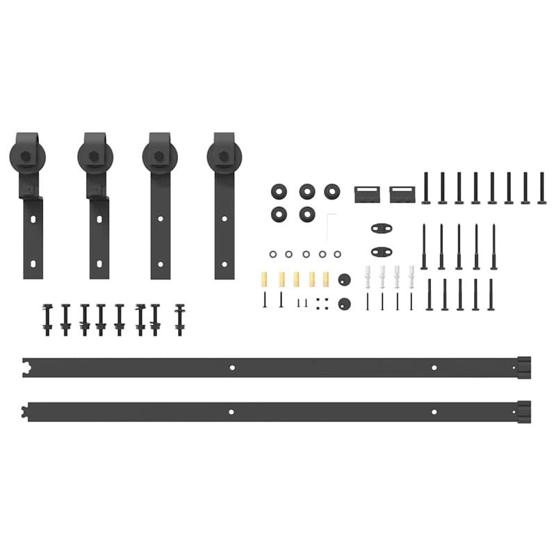 Schuifdeursysteem – Schuifdeur Systeem – Schuifdeurbeslag – Barn Deur Set – Railsysteem – Zwaar Stalen Constructie – 200 cm Zwarte Rail – Stevig & Soepel Schuivend