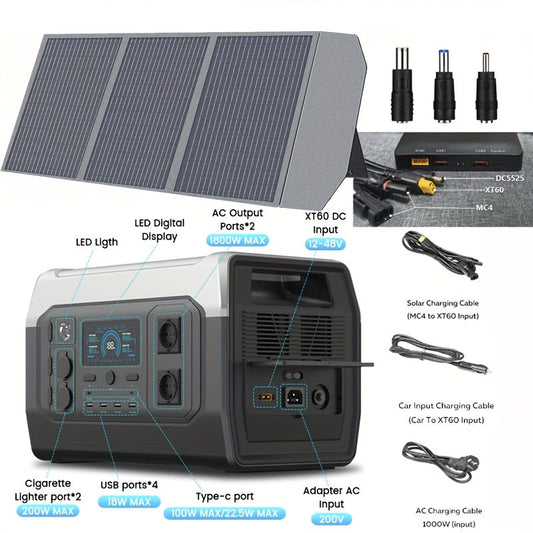 Draagbare Energiecentrale – Powerstation – Noodstroomgenerator – Zonne-accu – Mobiele Batterij – 1024Wh Capaciteit – 1800W Continu Vermogen