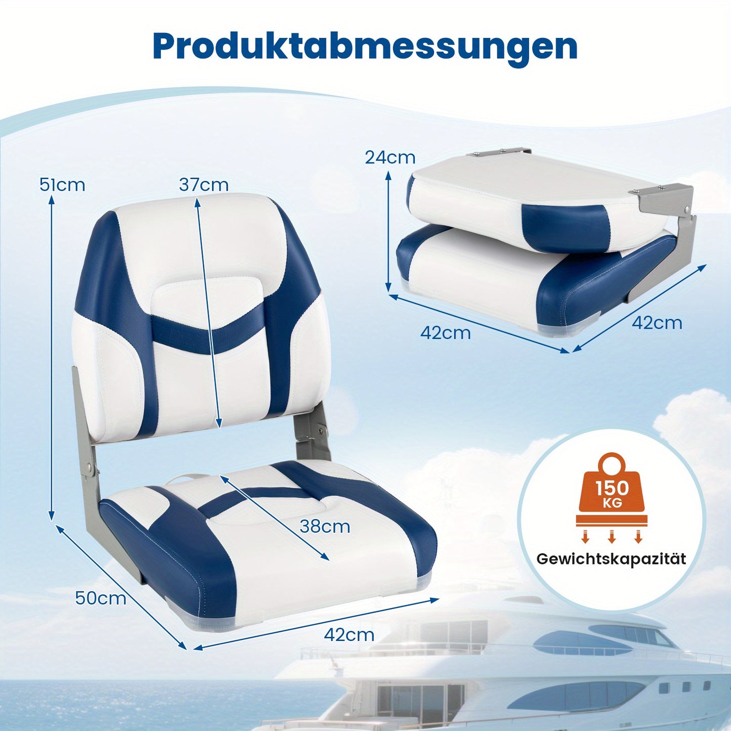 Bootstoel – Bootstoel Klapstoel – Bootstoelen Set – Stuurstoel – Bootzitje – Inklapbaar – Waterdicht PVC – 7 cm Dikke Zitting
