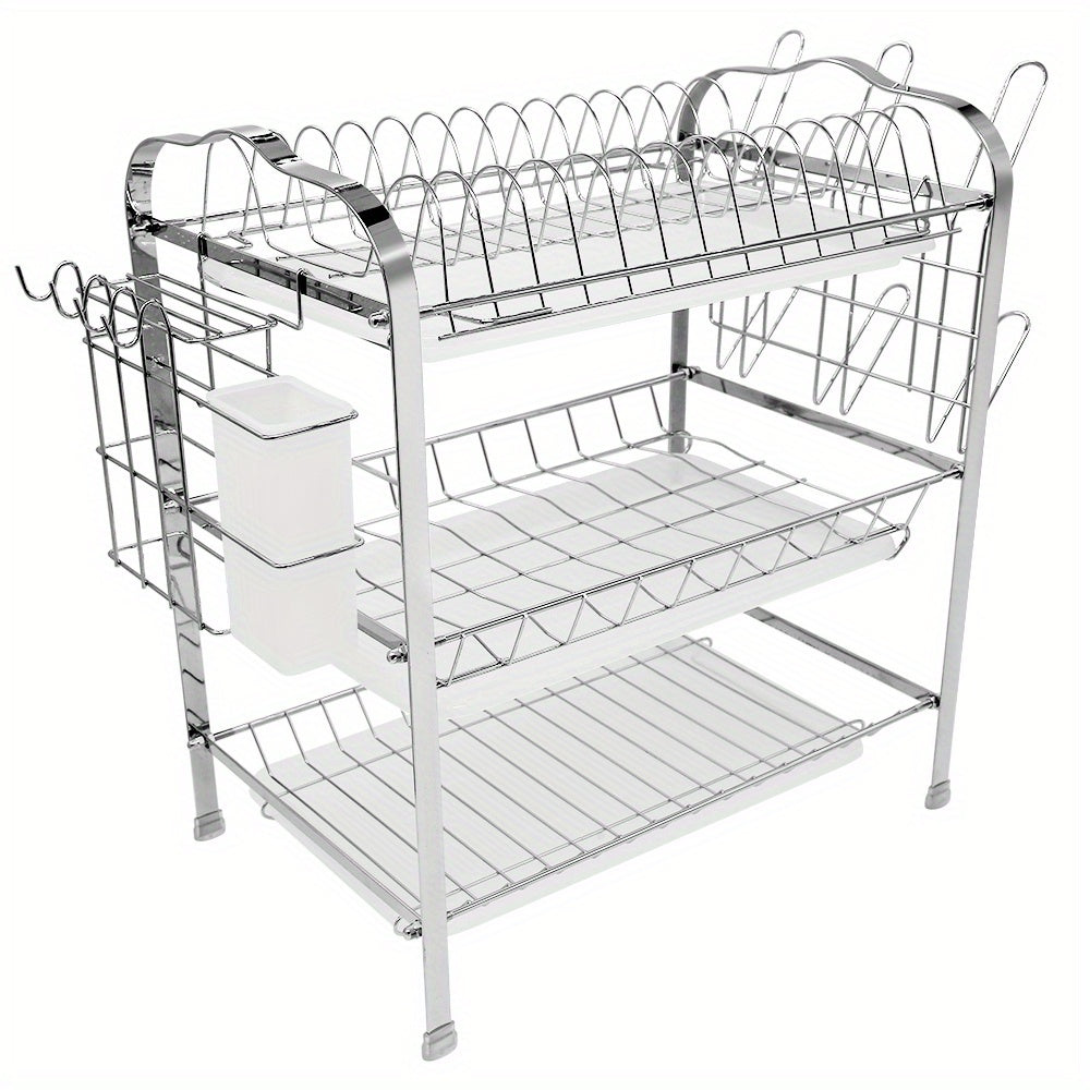 Afdroogrek Keuken – Vaatdroogrek – Dubbellaags Rek – Droogrek Metalen – Bestekhouder – Zilveren Heavy-Duty Rek – 42x25x49 cm – Draaggewicht 40 kg – Ruimtebesparend Design