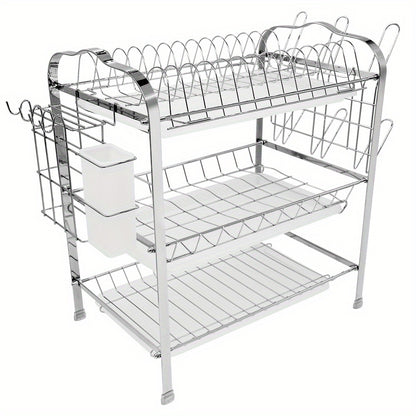 Afdroogrek Keuken – Vaatdroogrek – Dubbellaags Rek – Droogrek Metalen – Bestekhouder – Zilveren Heavy-Duty Rek – 42x25x49 cm – Draaggewicht 40 kg – Ruimtebesparend Design