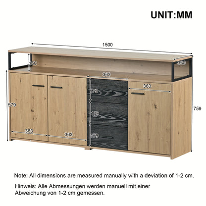 Dressoir – Opbergkast – Ladekast – TV Meubel – Wandkast – Industrieel Design – Massief Hout – 150 cm Breed