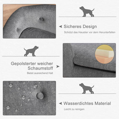 Huisdierbank – Hondenbank – Kattenbank – Dierenbed – Huisdiersofa – Antraciet Grijs – Zacht Pluche Kussen – Stevig Dennenhouten Frame 70 x 47 x 30 cm