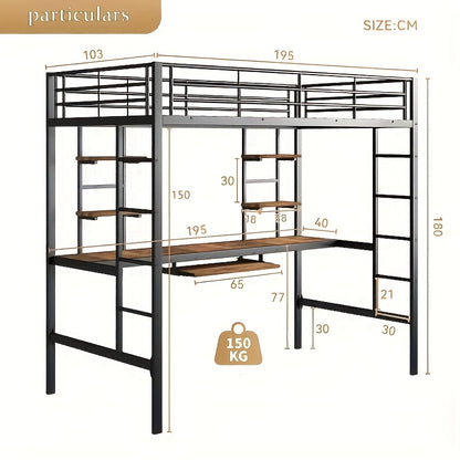 Hoogslaper – Mezzanine Bed – Zolderbed – Halfhoogslaper – Kinderhoogslaper – Metalen Frame – Ingebouwd Bureau – Ruimtebesparend – Modern Design