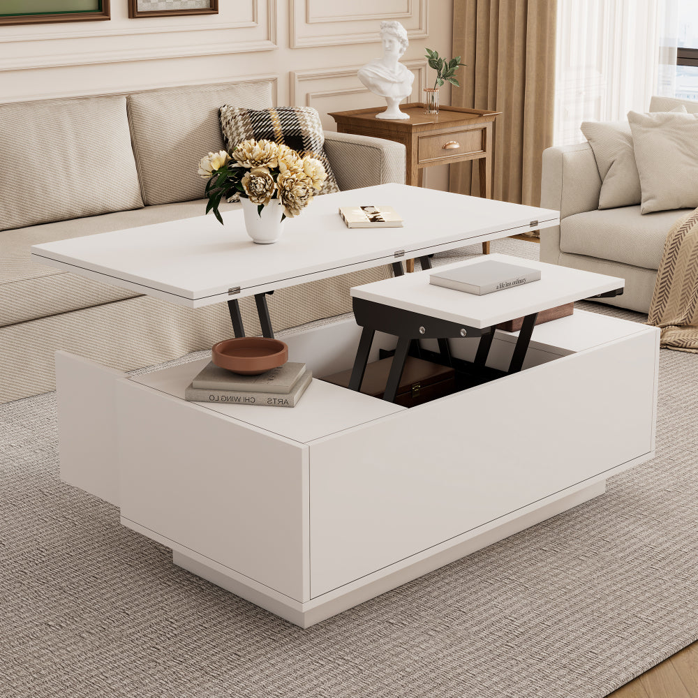 Salontafel – Koffietafel – Bijzettafel – Woonkamertafel – Tafel – Verstelbare Hoogte – Verborgen Opbergruimte – Metaal Frame – Max 50 kg Draagvermogen