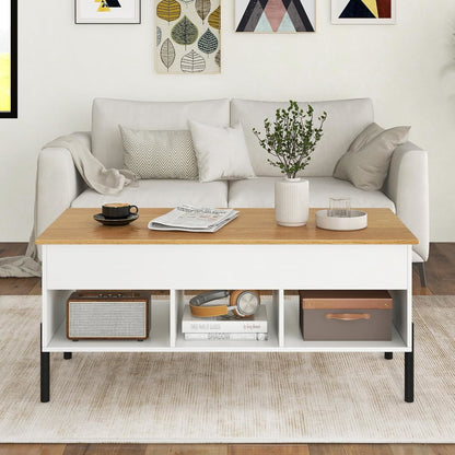 Verhoogde Salontafel – Bijzettafel – Koffietafel – Opbergtafel – Laptoptafel – Met Verstelbaar Hefblad – Verborgen Opbergvak – Houtfineer Natuurlijke Kleur